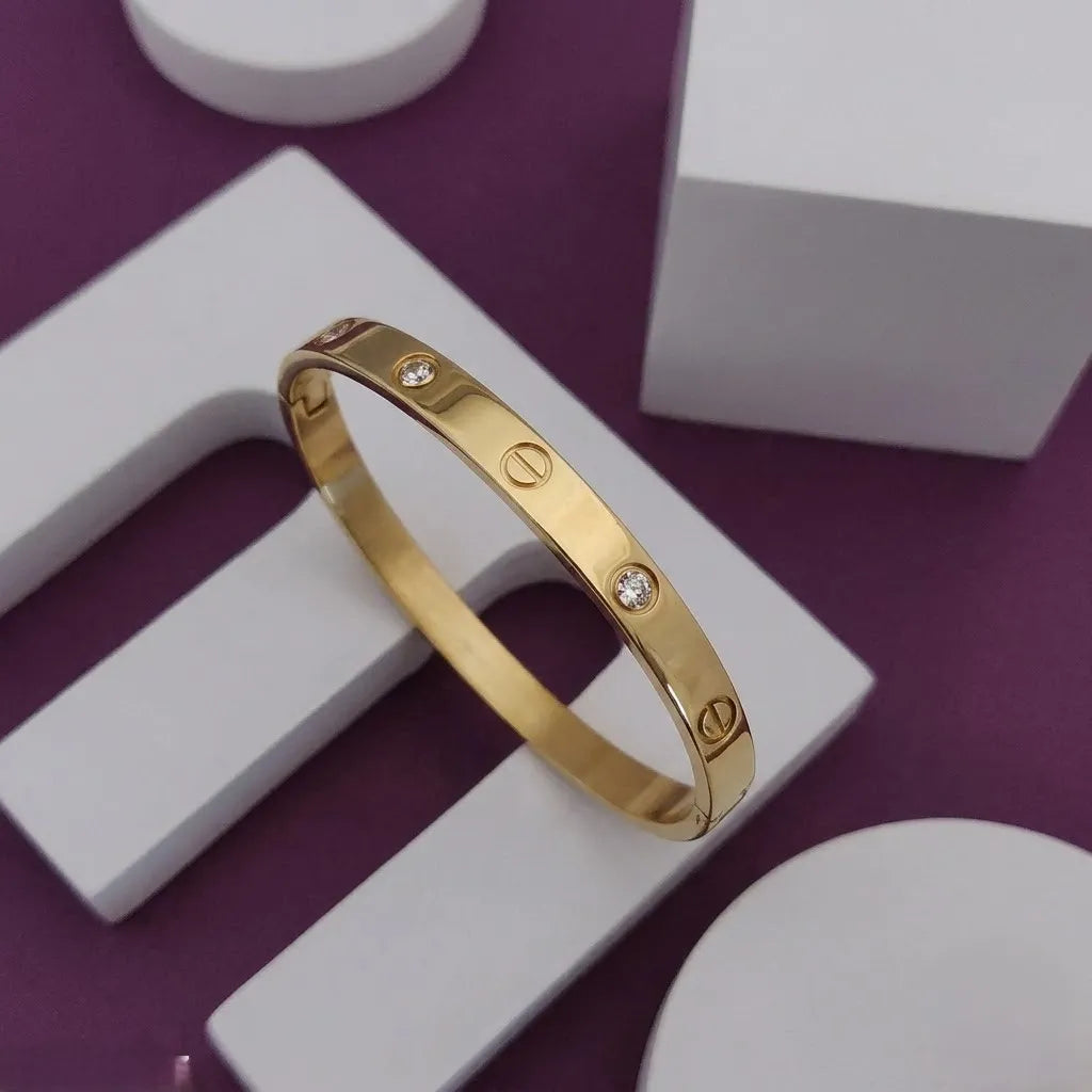 Marvel Silver 9K Gold Stone and Screw Motif Kada for Girls