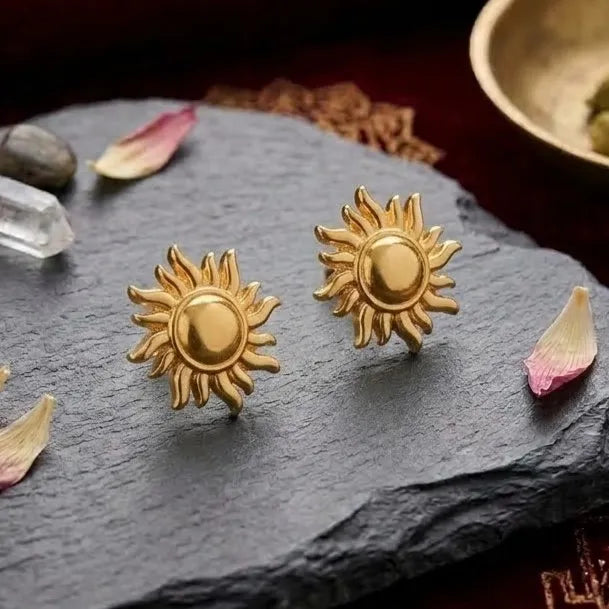 Marvel Silver 9K Gold Sun stud earrings for boys featuring a radiant celestial design with a polished gold finish for everyday and festive wear.