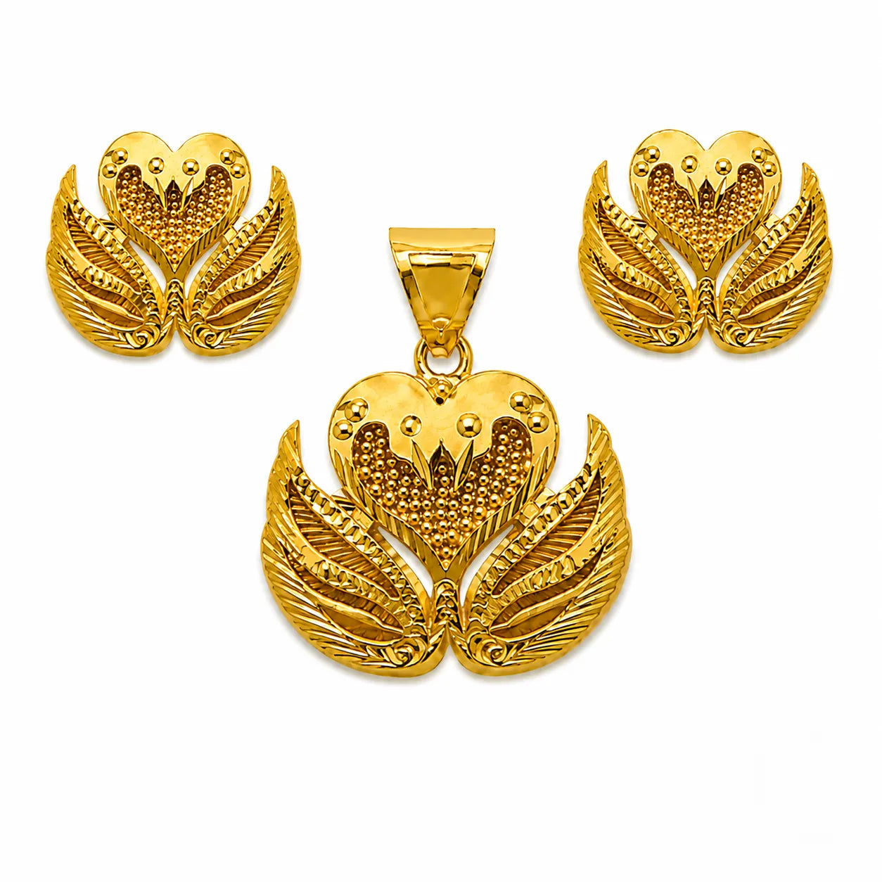 Marvel Silver 9K Gold Swan Heart Necklace Set with Matching Earrings for Women, Elegant Designer Pendant Set, Chain Not Included