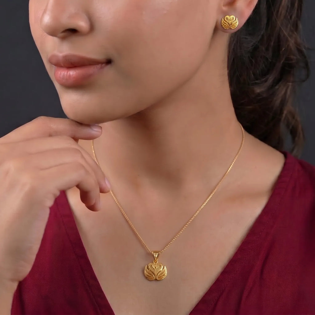 Marvel Silver 9K Gold Swan Heart Necklace Set with Matching Earrings for Women, Elegant Designer Pendant Set, Chain Not Included