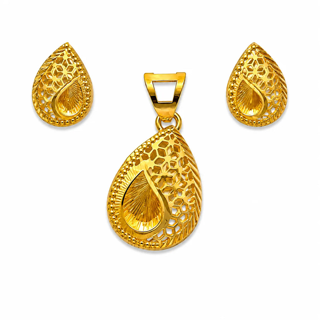 Marvel Silver 9K Gold Teardrop Filigree Pendant and Matching Earrings Necklace Set for Women – Chain Not Included