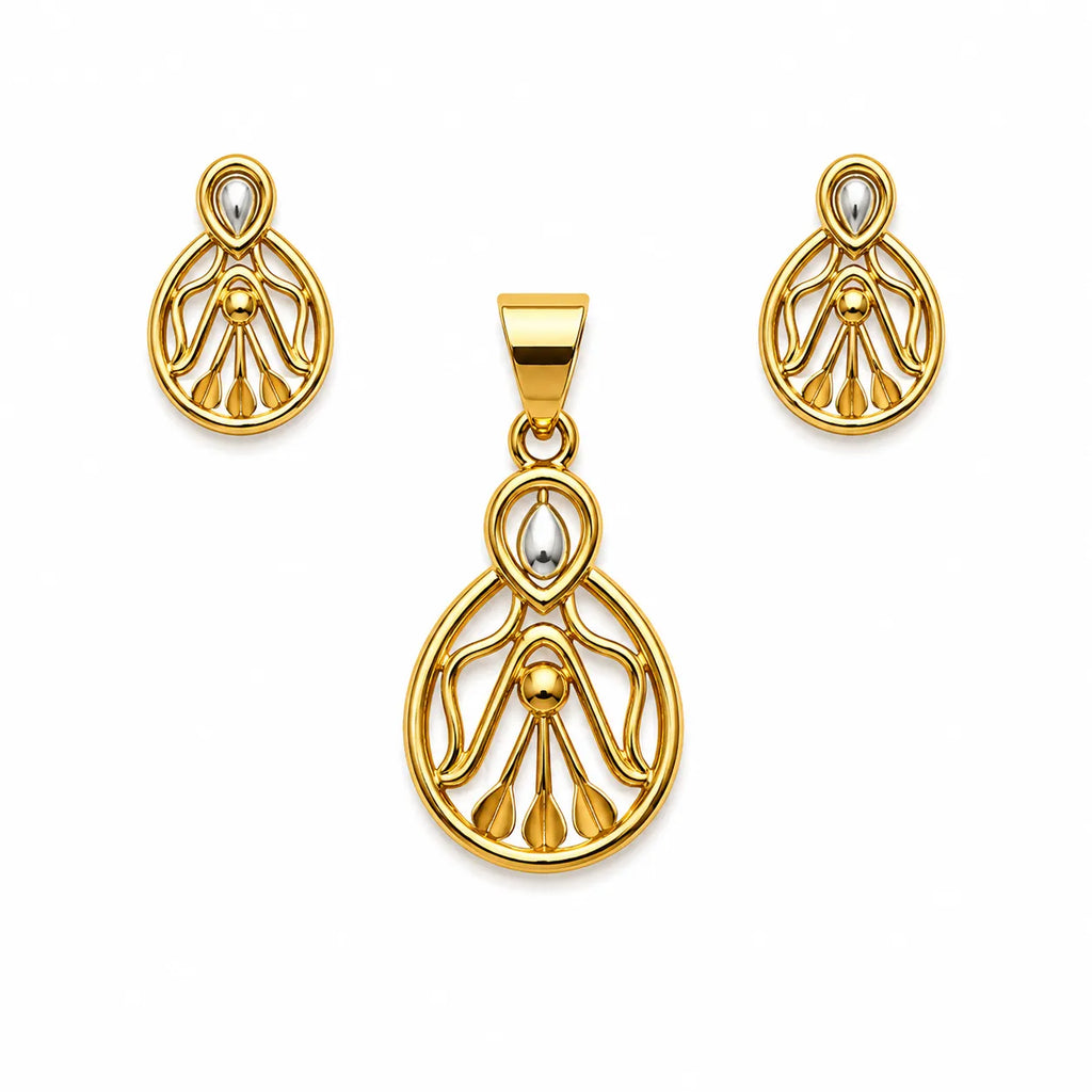 Marvel Silver 9K Gold Teardrop Necklace Set with Matching Earrings for Women and Girls, Dual-Tone Openwork Design, Chain Not Included