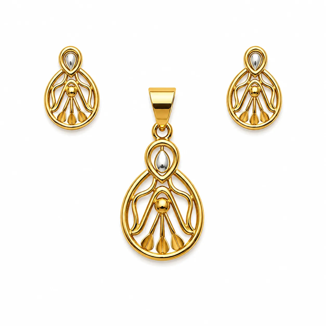 Marvel Silver 9K Gold Teardrop Necklace Set with Matching Earrings for Women and Girls, Dual-Tone Openwork Design, Chain Not Included