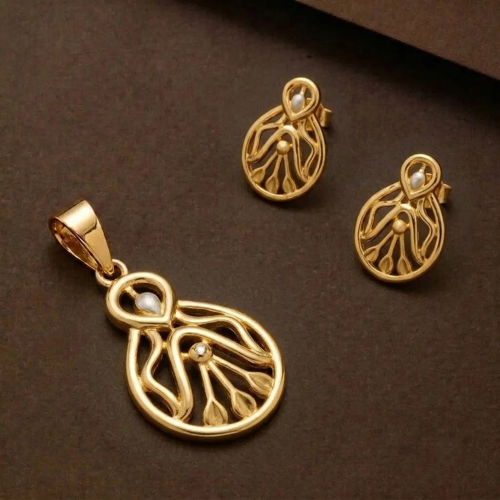 Marvel Silver 9K Gold Teardrop Necklace Set with Matching Earrings for Women and Girls, Dual-Tone Openwork Design, Chain Not Included