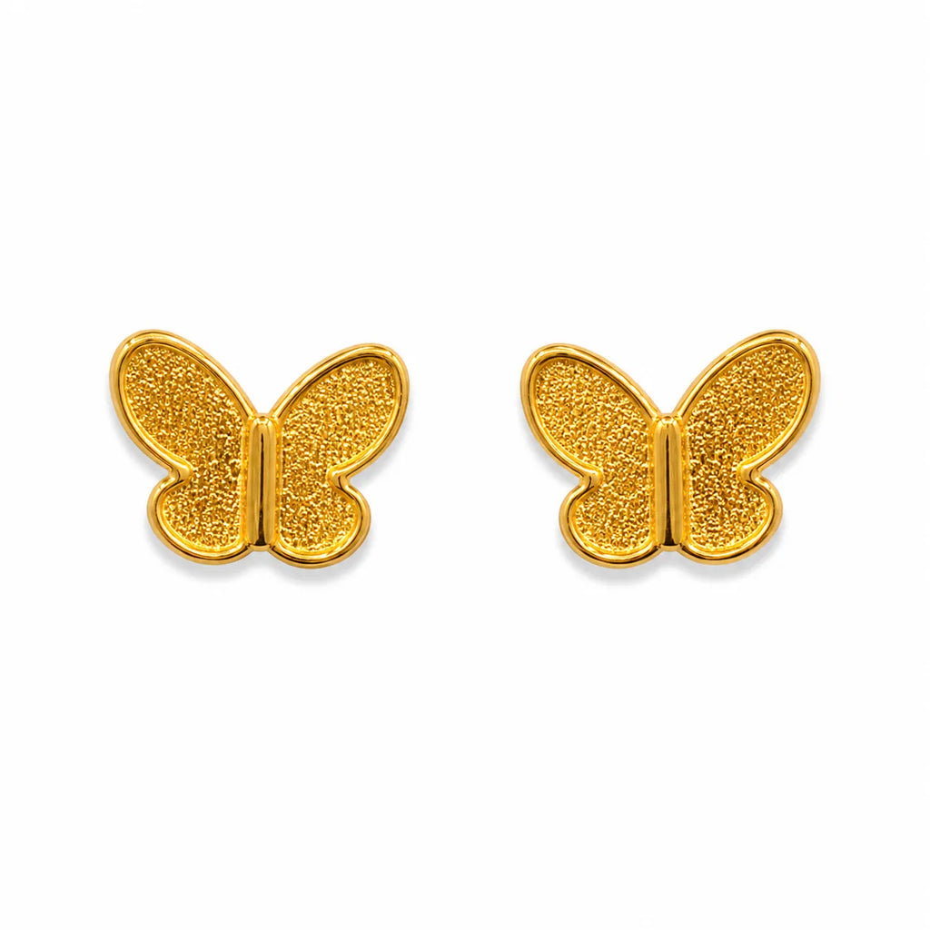 Marvel Silver 9K Gold textured butterfly stud earrings for girls with a minimalist designer butterfly shape and elegant gold finish.