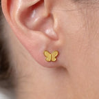 Marvel Silver 9K Gold textured butterfly stud earrings for girls with a minimalist designer butterfly shape and elegant gold finish.