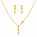 9K gold textured drop necklace set for women with an hourglass-style pendant and matching hanging earrings by Marvel Silver.