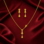 9K gold textured drop necklace set for women with an hourglass-style pendant and matching hanging earrings by Marvel Silver.