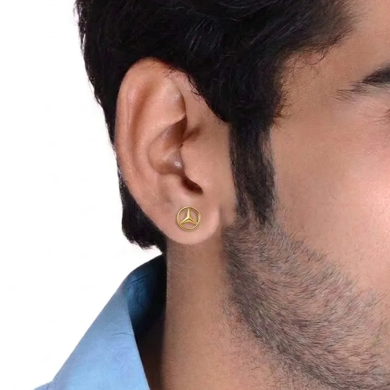 Marvel Silver 9K Gold three-point star circle stud earrings for boys featuring a modern geometric circular design.