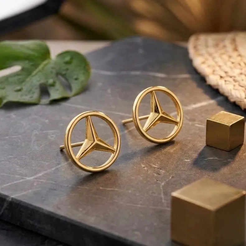 Marvel Silver 9K Gold three-point star circle stud earrings for boys featuring a modern geometric circular design.