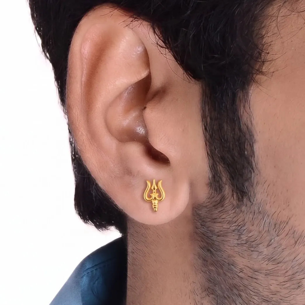 Marvel Silver 9K Gold Trishul stud earrings for boys featuring a detailed Trident-inspired design for everyday and festive wear.