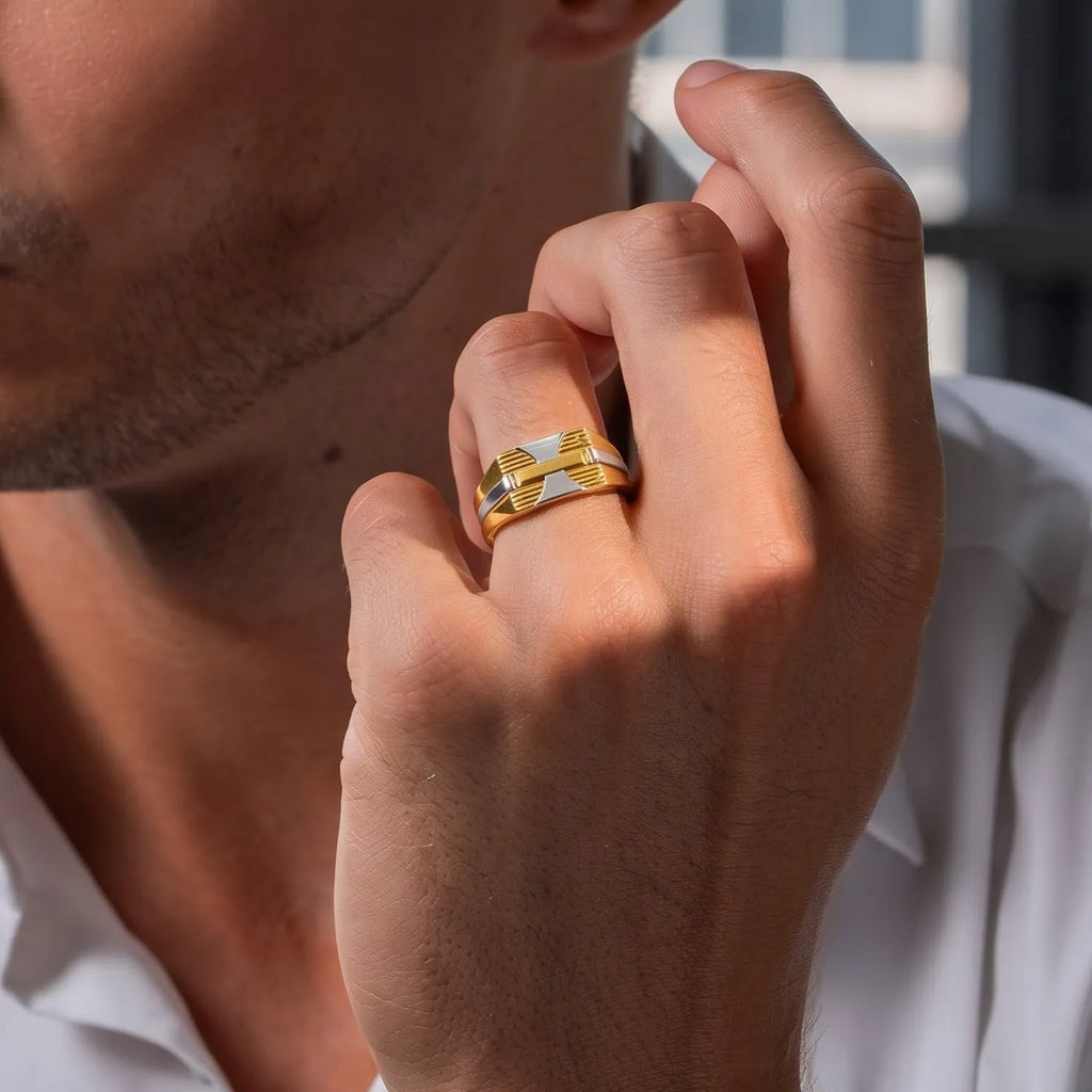 Marvel Silver 9K Gold Two-Tone Bridge Design Ring for Boys and Men