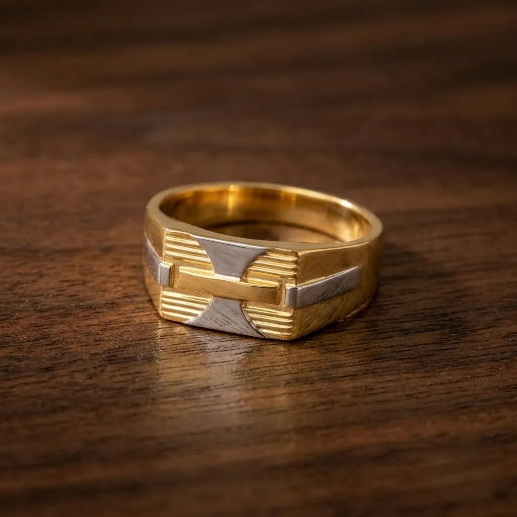 Marvel Silver 9K Gold Two-Tone Bridge Design Ring for Boys and Men