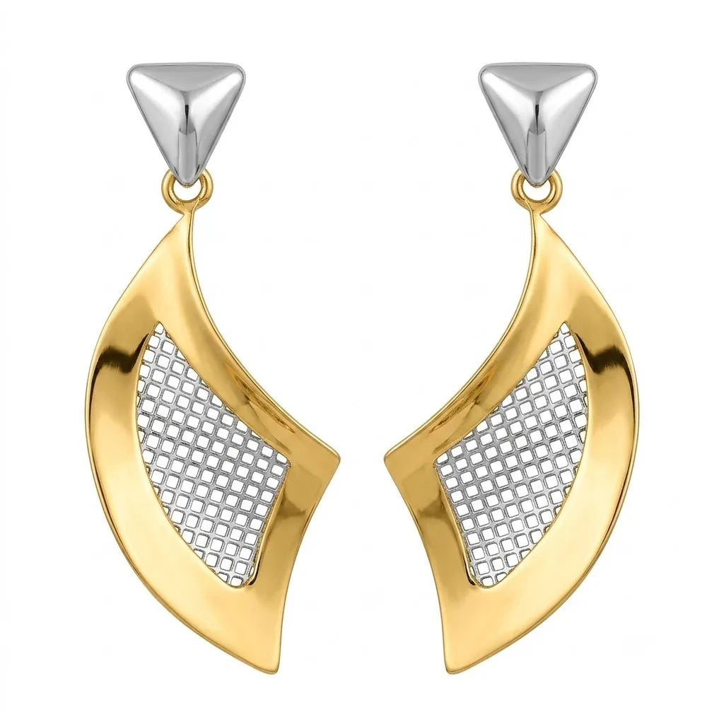 9K gold two-tone curved drop earrings for girls by Marvel Silver