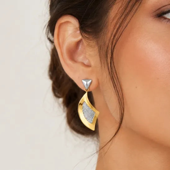 9K gold two-tone curved drop earrings for girls by Marvel Silver
