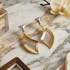 9K gold two-tone curved drop earrings for girls by Marvel Silver