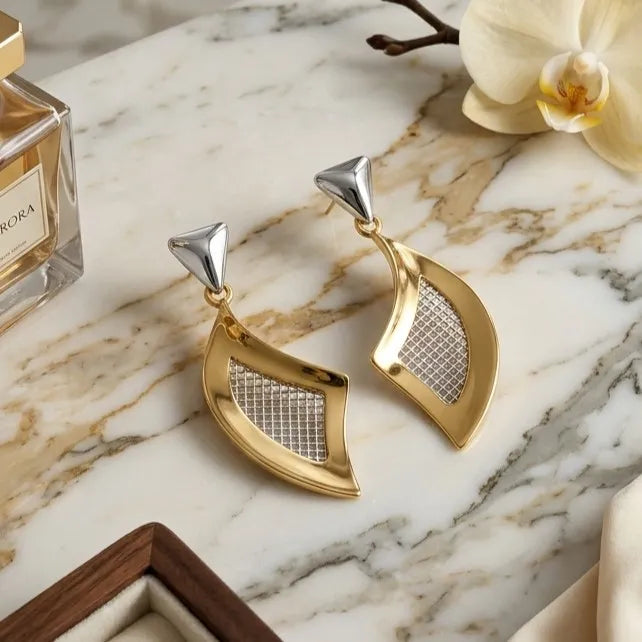 9K gold two-tone curved drop earrings for girls by Marvel Silver
