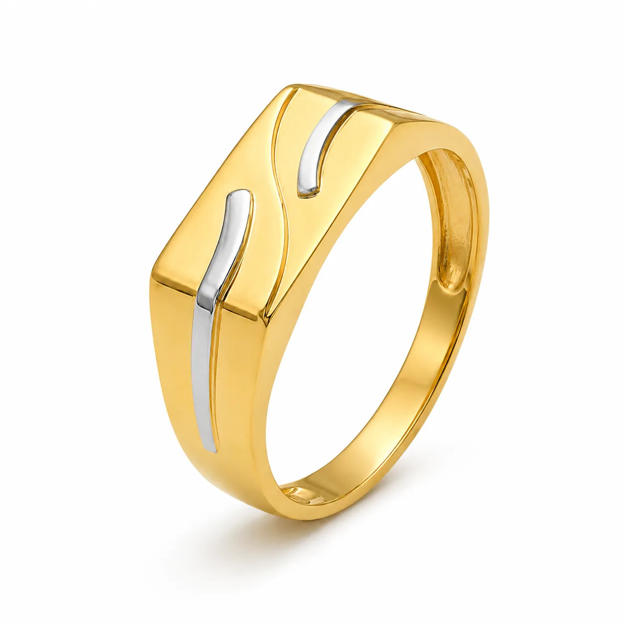 Marvel Silver 9K Gold Two-Tone Curved Line Ring for Boys and Men