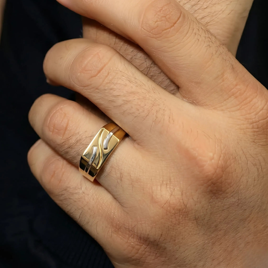 Marvel Silver 9K Gold Two-Tone Curved Line Ring for Boys and Men