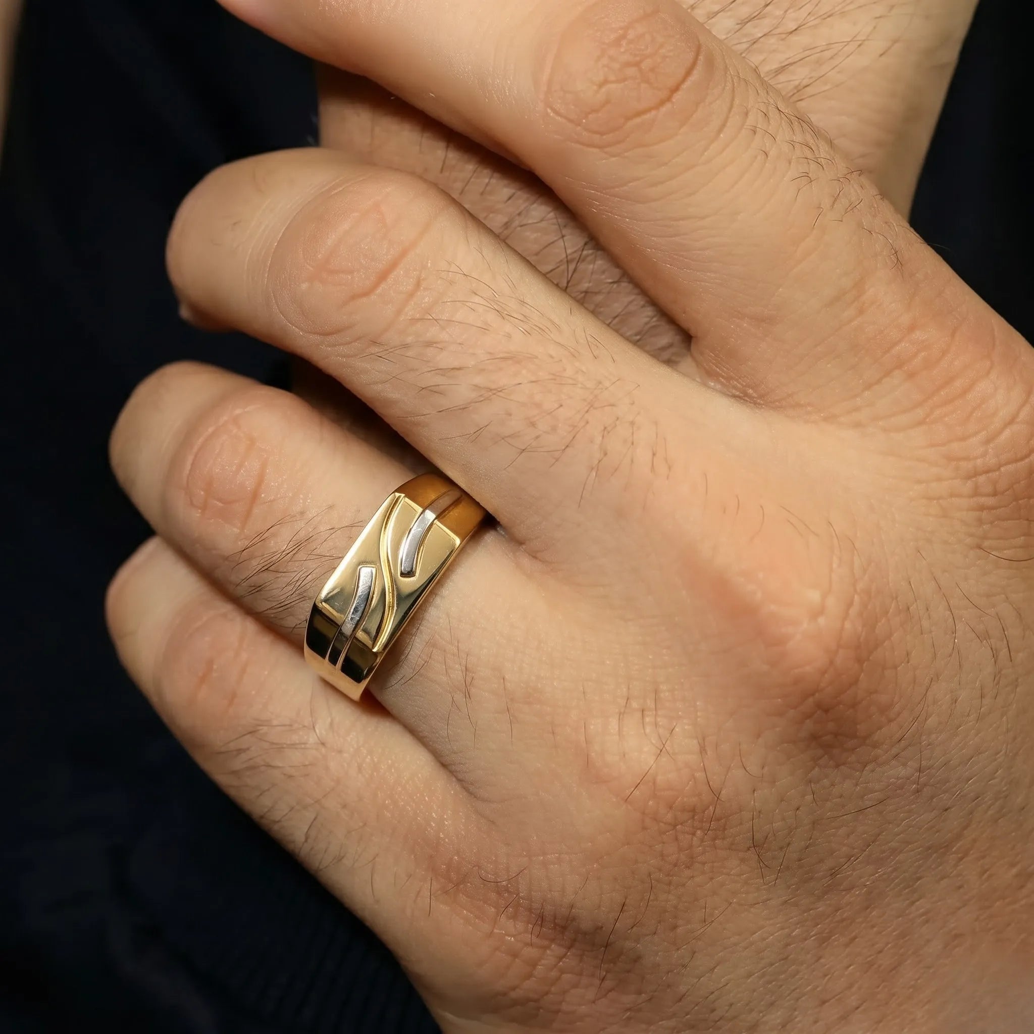 Marvel Silver 9K Gold Two-Tone Curved Line Ring for Boys and Men