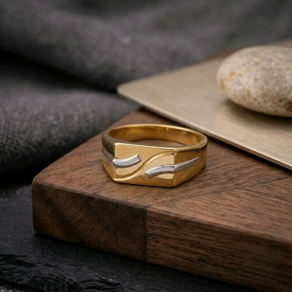 Marvel Silver 9K Gold Two-Tone Curved Line Ring for Boys and Men