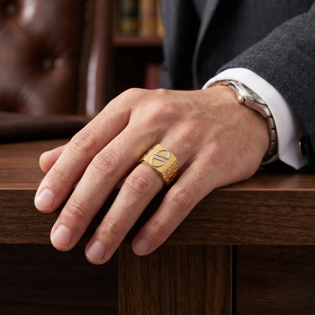 Marvel Silver 9K Gold Two-Tone D Design Ring for Boys and Men