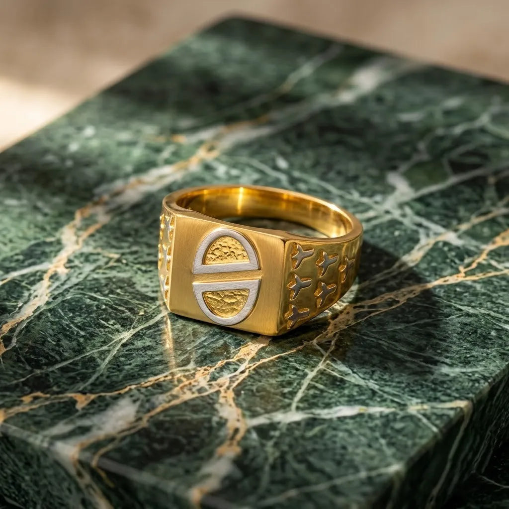 Marvel Silver 9K Gold Two-Tone D Design Ring for Boys and Men
