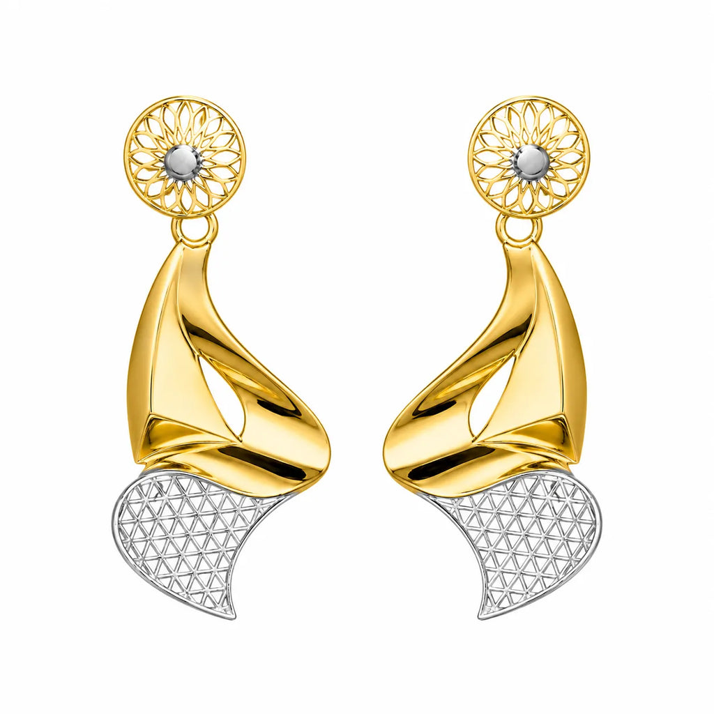9K gold two-tone floral designer drop earrings for girls by Marvel Silver