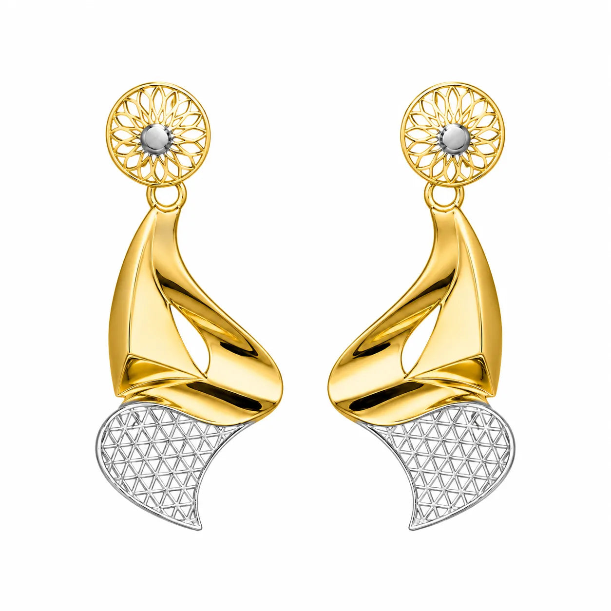 9K gold two-tone floral designer drop earrings for girls by Marvel Silver