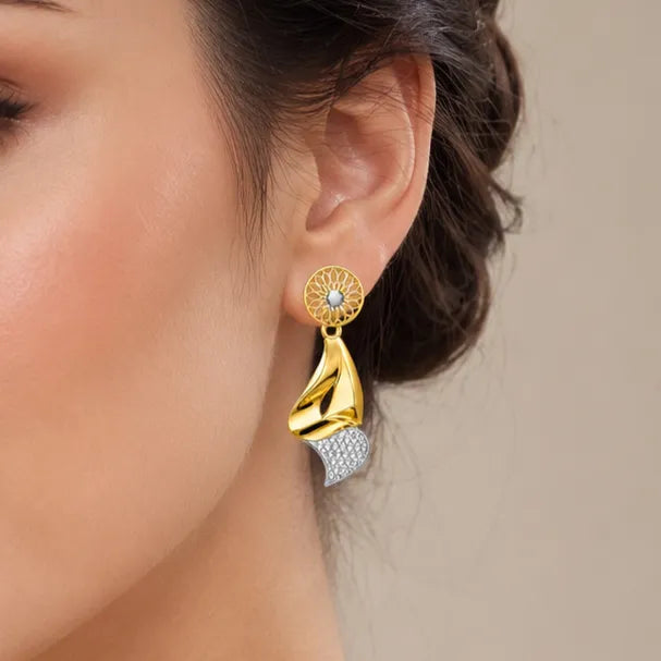 9K gold two-tone floral designer drop earrings for girls by Marvel Silver