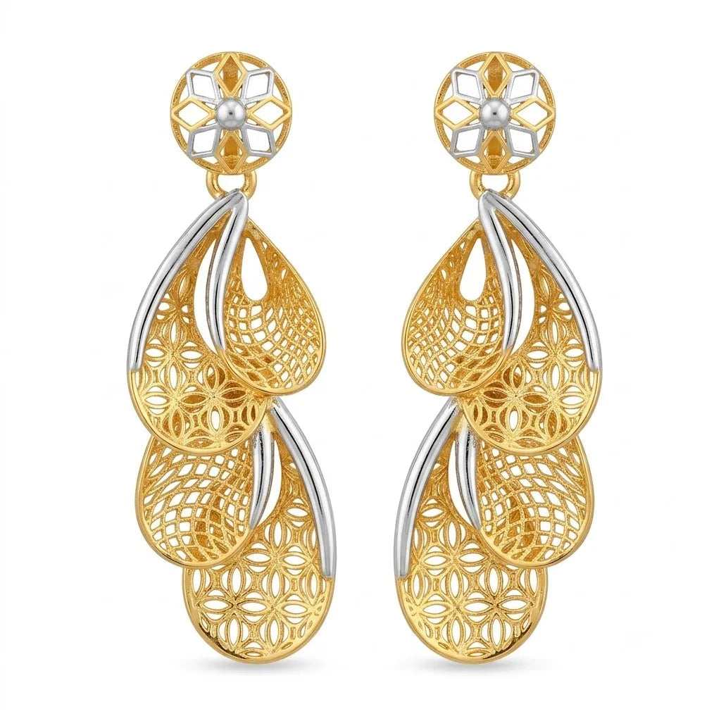 9K gold two-tone floral drop earrings for girls by Marvel Silver
