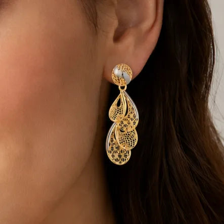 9K gold two-tone floral filigree drop earrings for girls by Marvel Silver