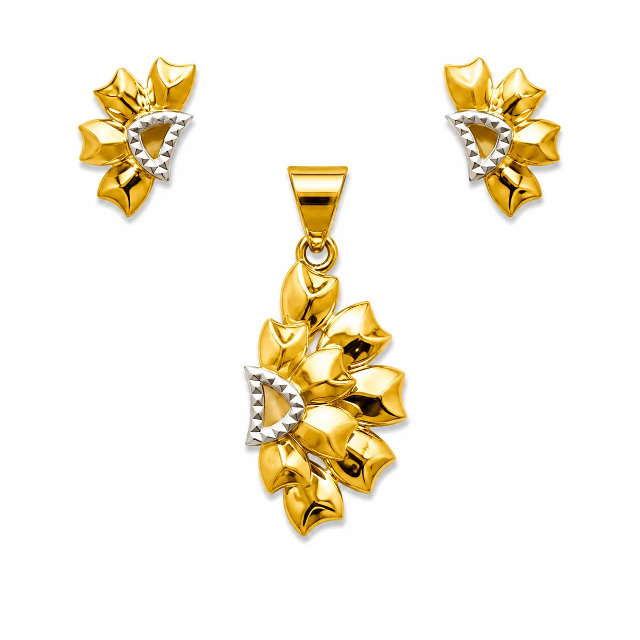 Marvel Silver 9K Gold Two-Tone Floral Leaf Necklace Set with Matching Earrings for Women – Chain Not Included