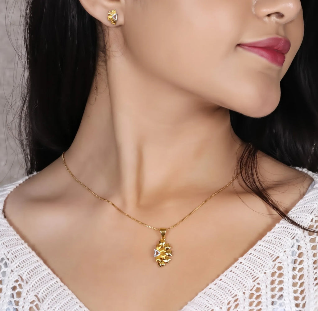 Marvel Silver 9K Gold Two-Tone Floral Leaf Necklace Set with Matching Earrings for Women – Chain Not Included