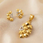 Marvel Silver 9K Gold Two-Tone Floral Leaf Necklace Set with Matching Earrings for Women – Chain Not Included