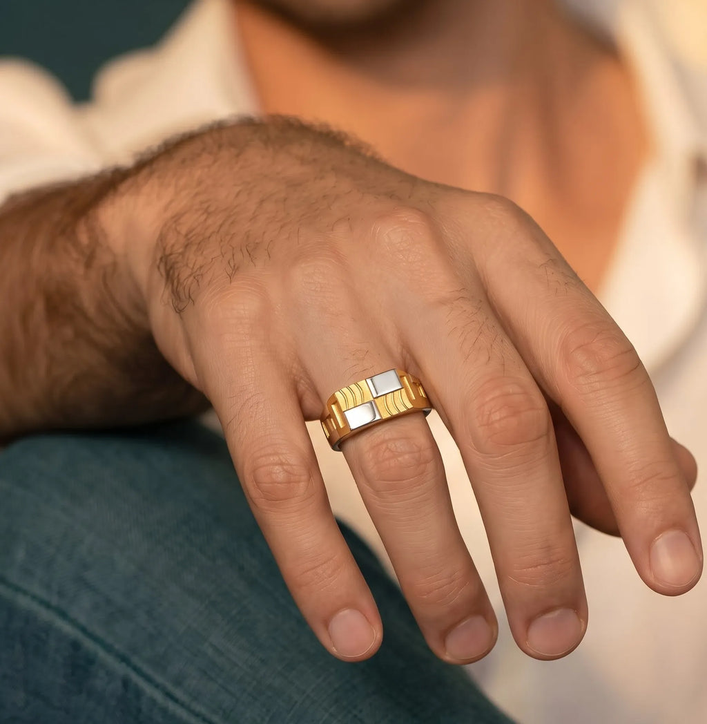 Marvel Silver 9K Gold Two-Tone Geometric Ring for Boys and Men