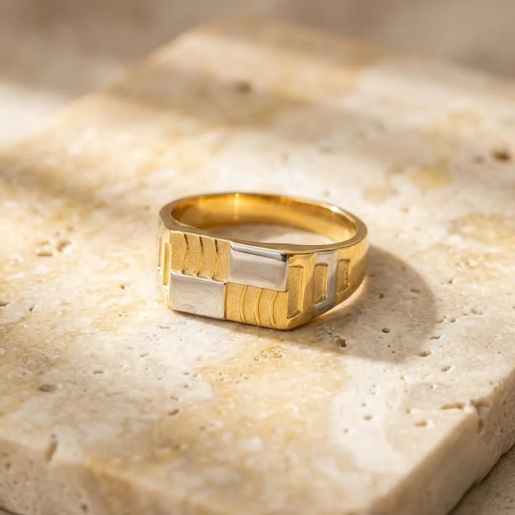 Marvel Silver 9K Gold Two-Tone Geometric Ring for Boys and Men