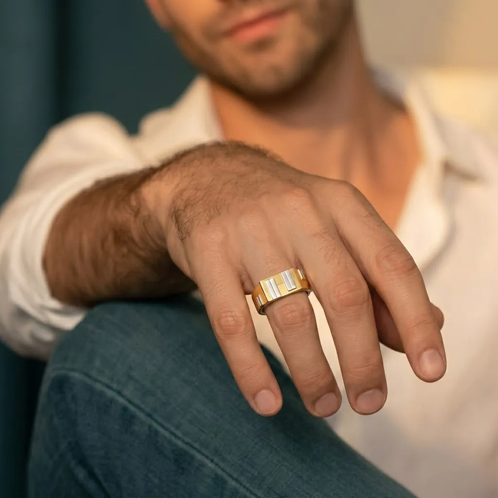 Marvel Silver 9K Gold Two-Tone Geometric Ring for Boys and Men