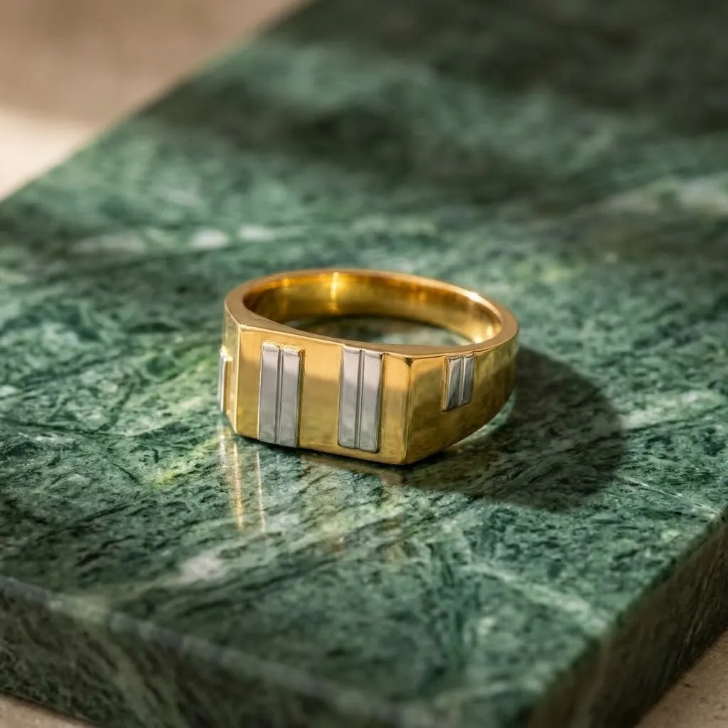 Marvel Silver 9K Gold Two-Tone Geometric Ring for Boys and Men