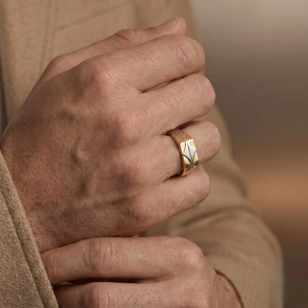 Marvel Silver 9K Gold Two-Tone Geometric Ring for Boys and Men