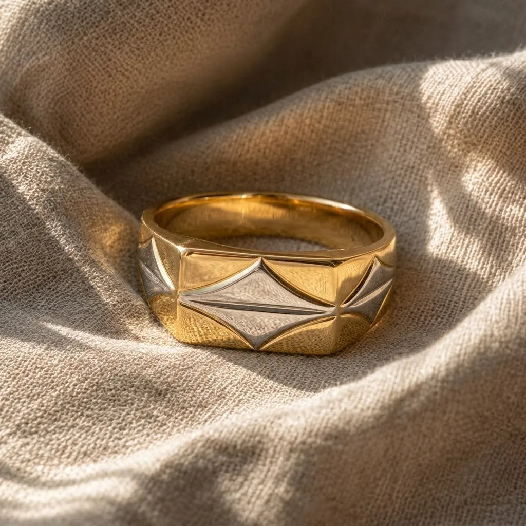 Marvel Silver 9K Gold Two-Tone Geometric Ring for Boys and Men