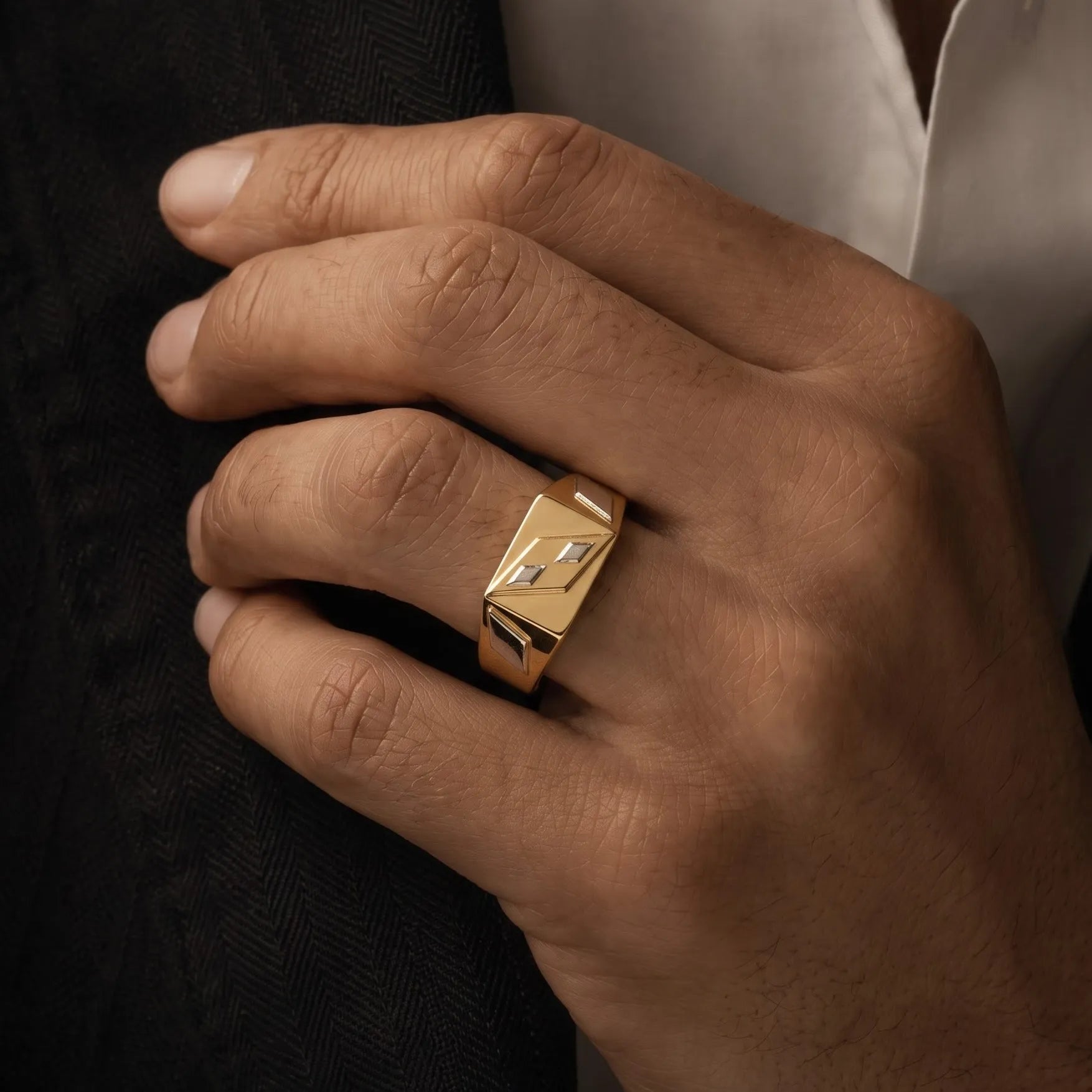 Marvel Silver 9K Gold Two-Tone Geometric Rectangular Ring for Boys and Men