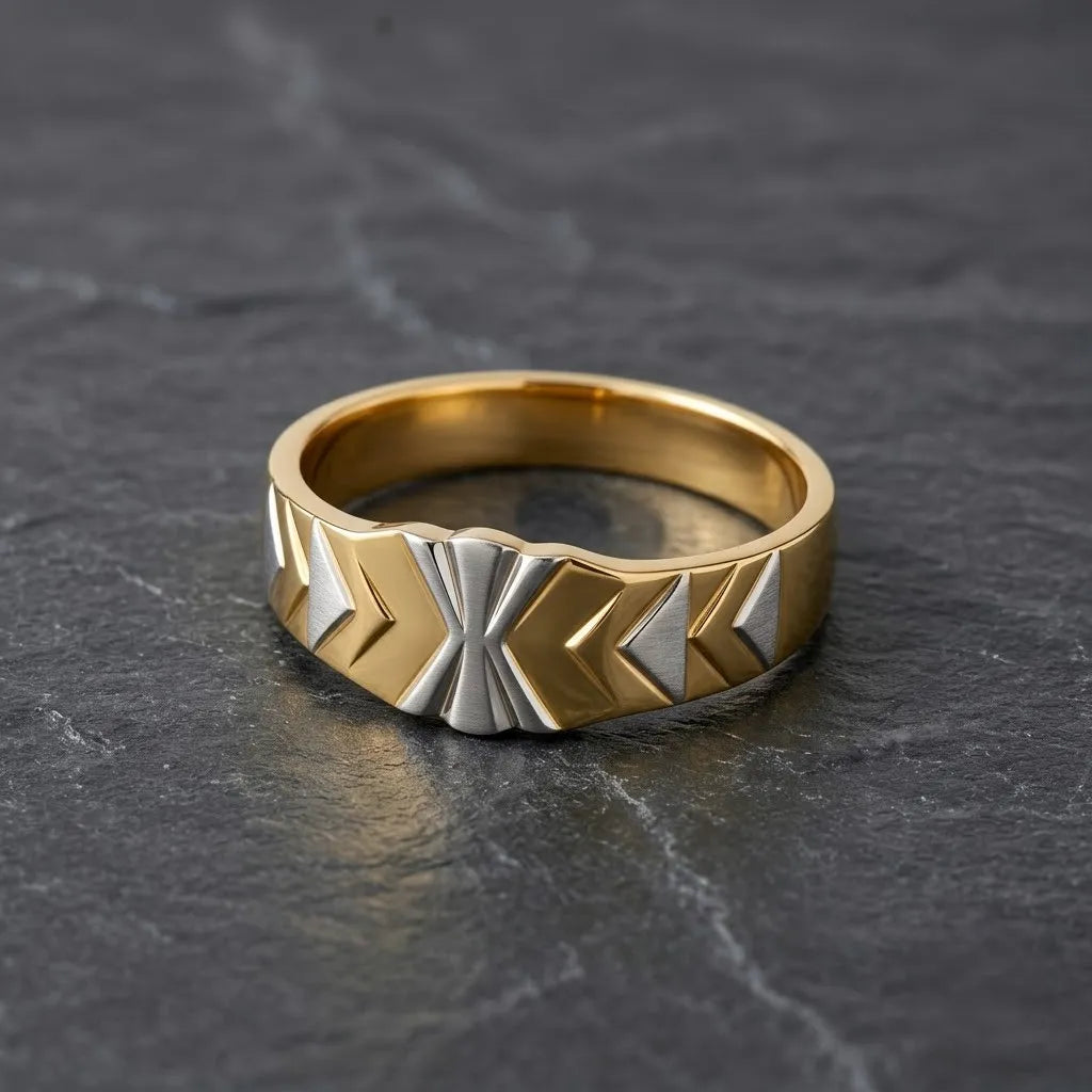 Marvel Silver 9K Gold Two-Tone Geometric Starburst Ring for Boys and Men