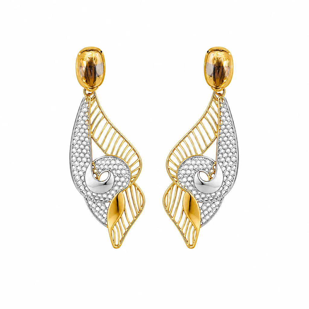 9K gold two-tone leaf designer drop earrings for girls by Marvel Silver