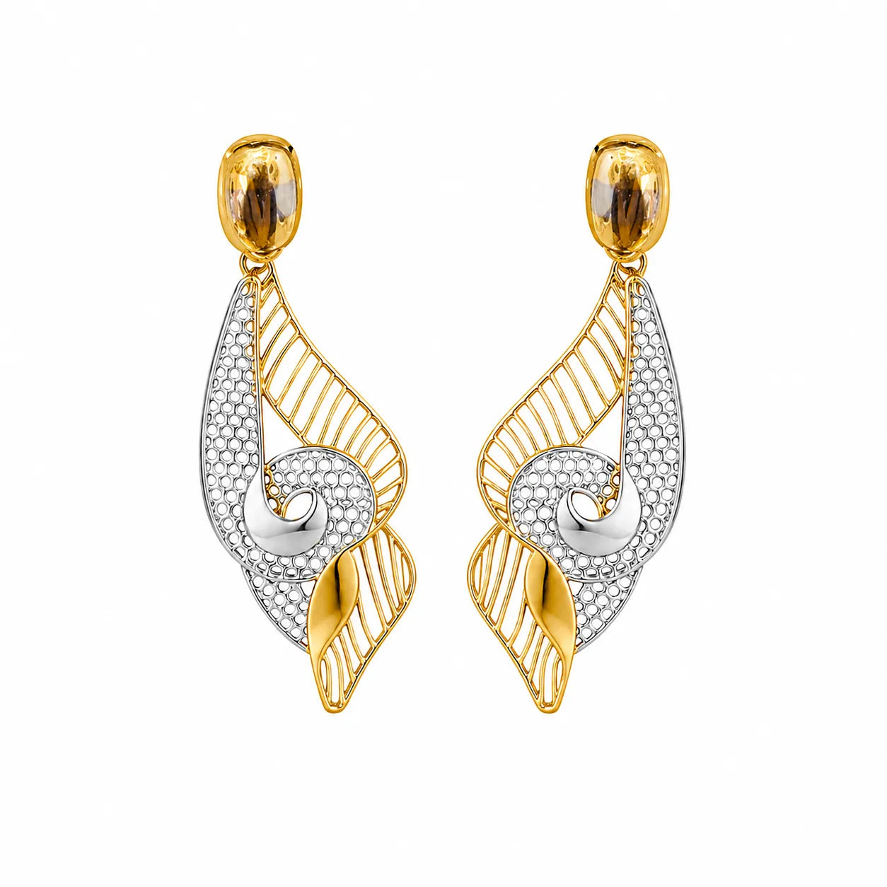 9K gold two-tone leaf designer drop earrings for girls by Marvel Silver