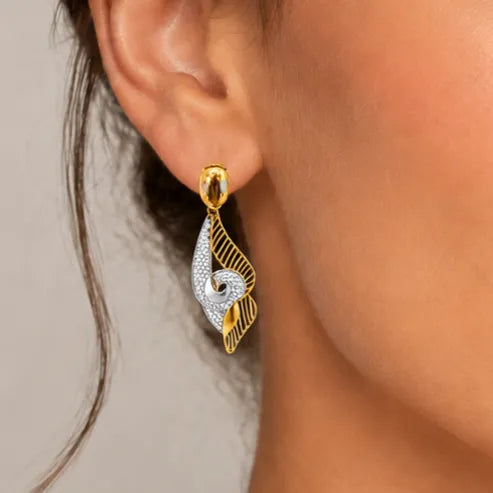 9K gold two-tone leaf designer drop earrings for girls by Marvel Silver