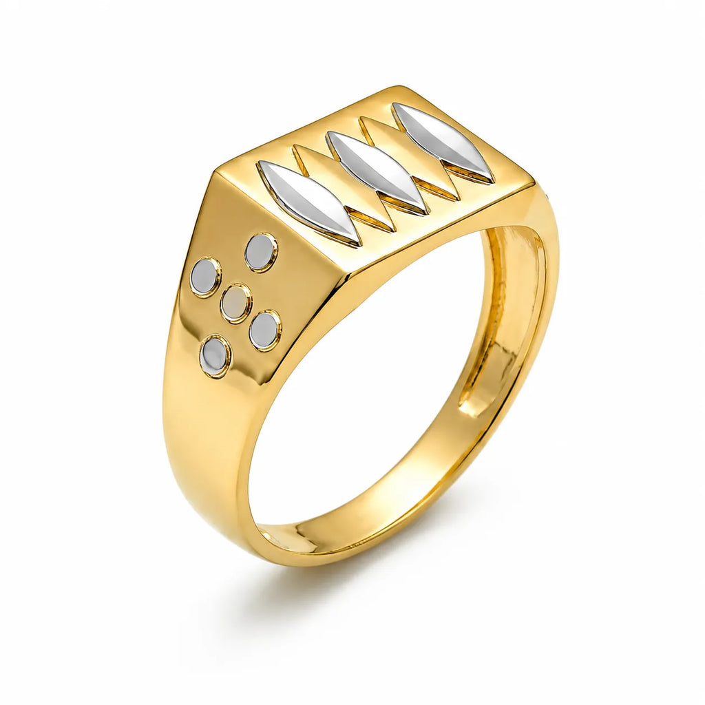 Marvel Silver 9K Gold Two-Tone Leaf Pattern Ring for Boys and Men