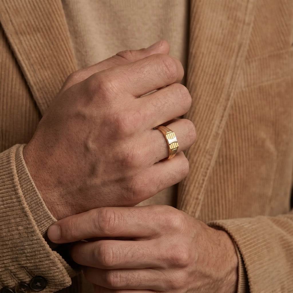 Marvel Silver 9K Gold Two-Tone Linear Design Ring for Boys and Men