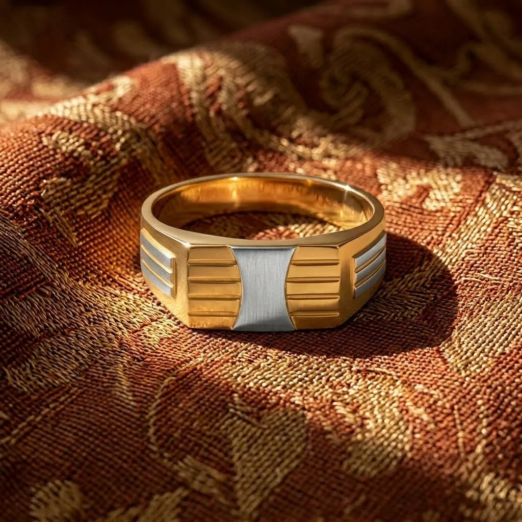 Marvel Silver 9K Gold Two-Tone Linear Design Ring for Boys and Men