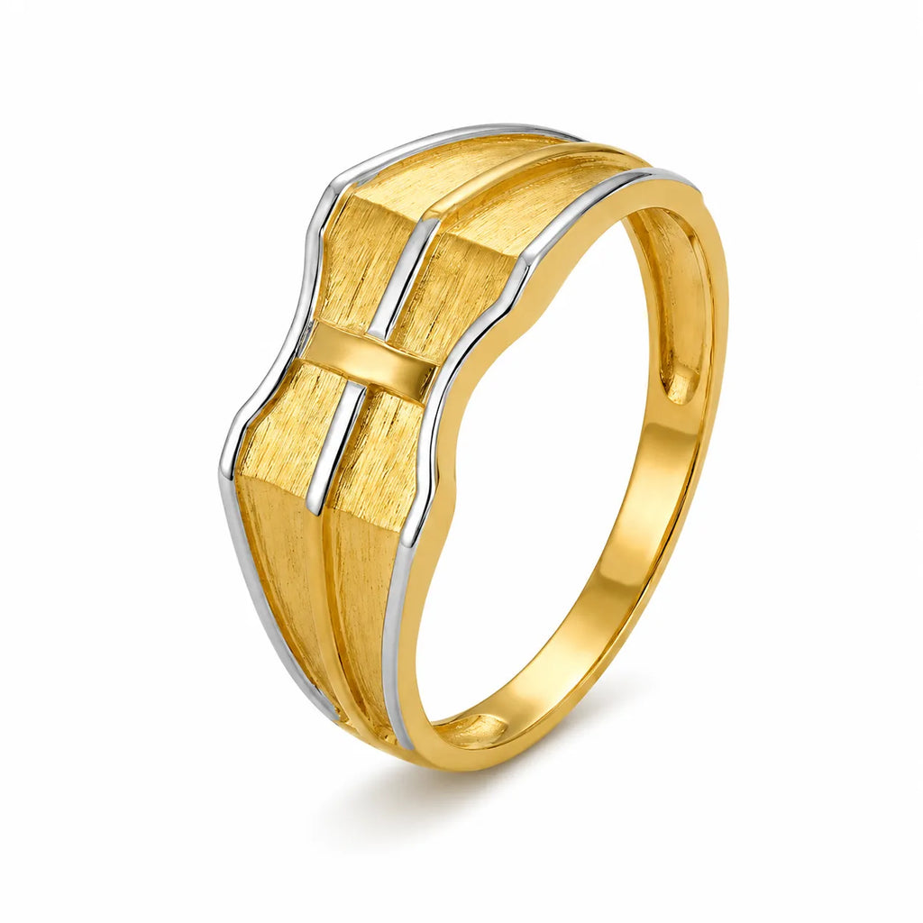 Marvel Silver 9K Gold Two-Tone Modern Textured Ring for Boys and Men